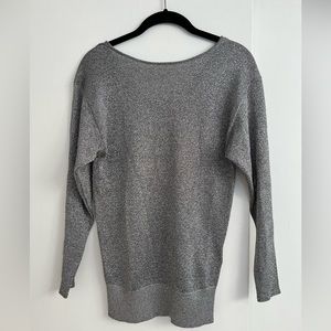 REISS v-back metallic silver knit sweater sparkle holiday